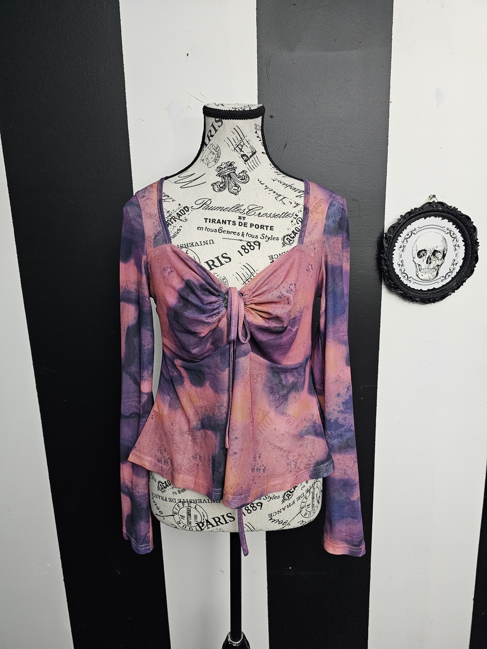 Dolls Kill Pink and Purple Tie-Front Long Sleeve Top